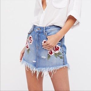 free people wild rose embroidered denim miniskirt